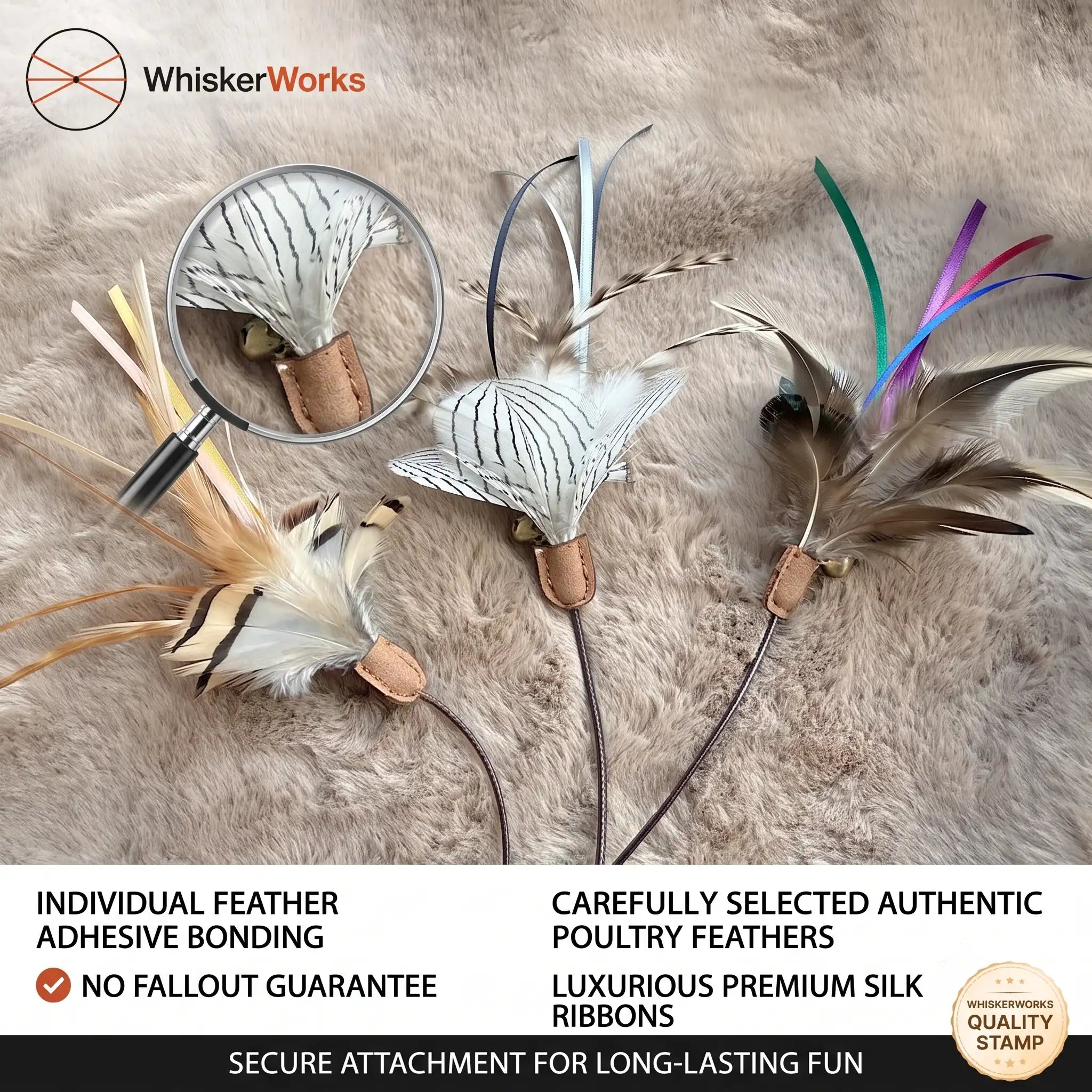 WhiskerWorks FlutterWing – Carbon Fiber Cat Wand with Real Feathers