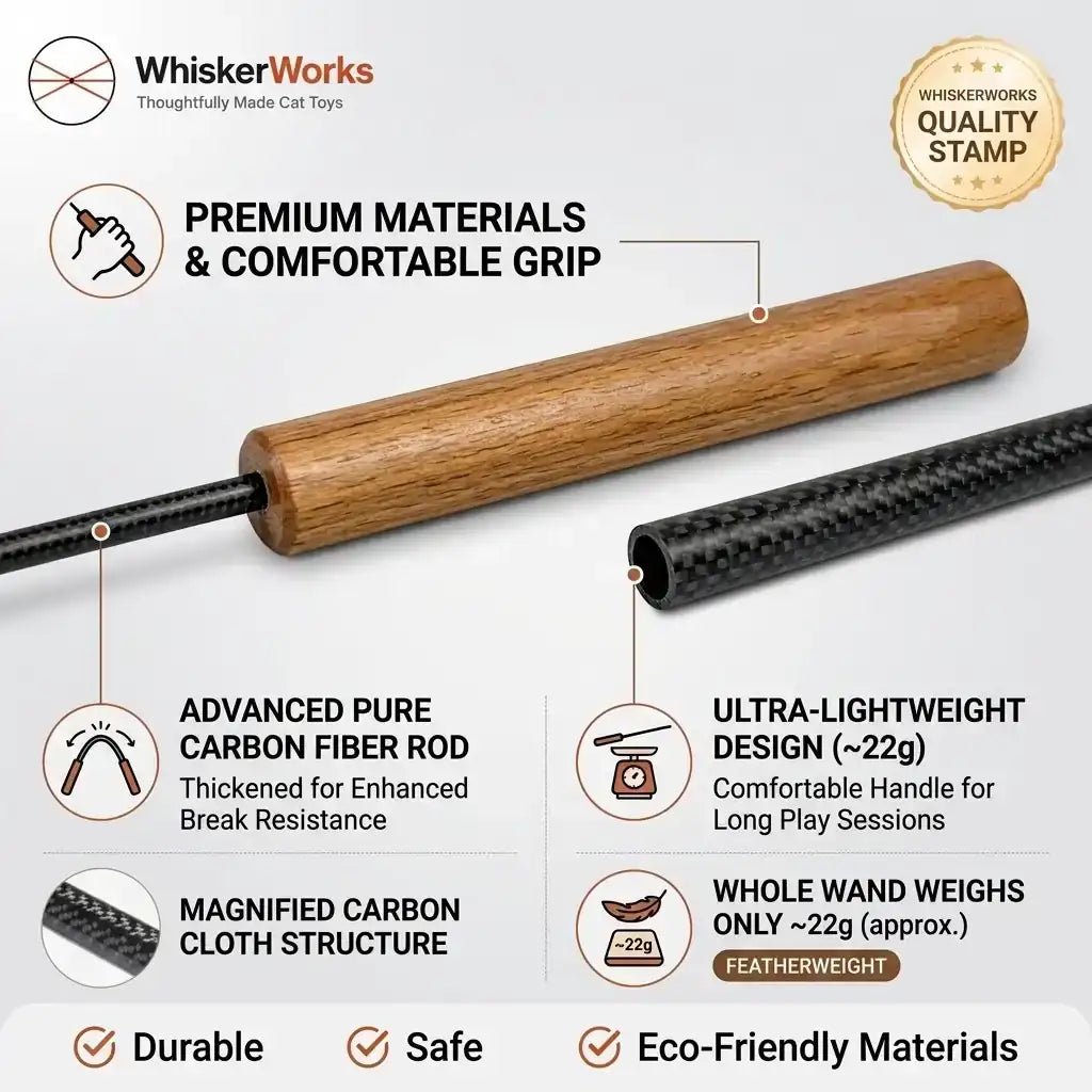 WhiskerWorks FlutterWing – Carbon Fiber Cat Wand with Real Feathers